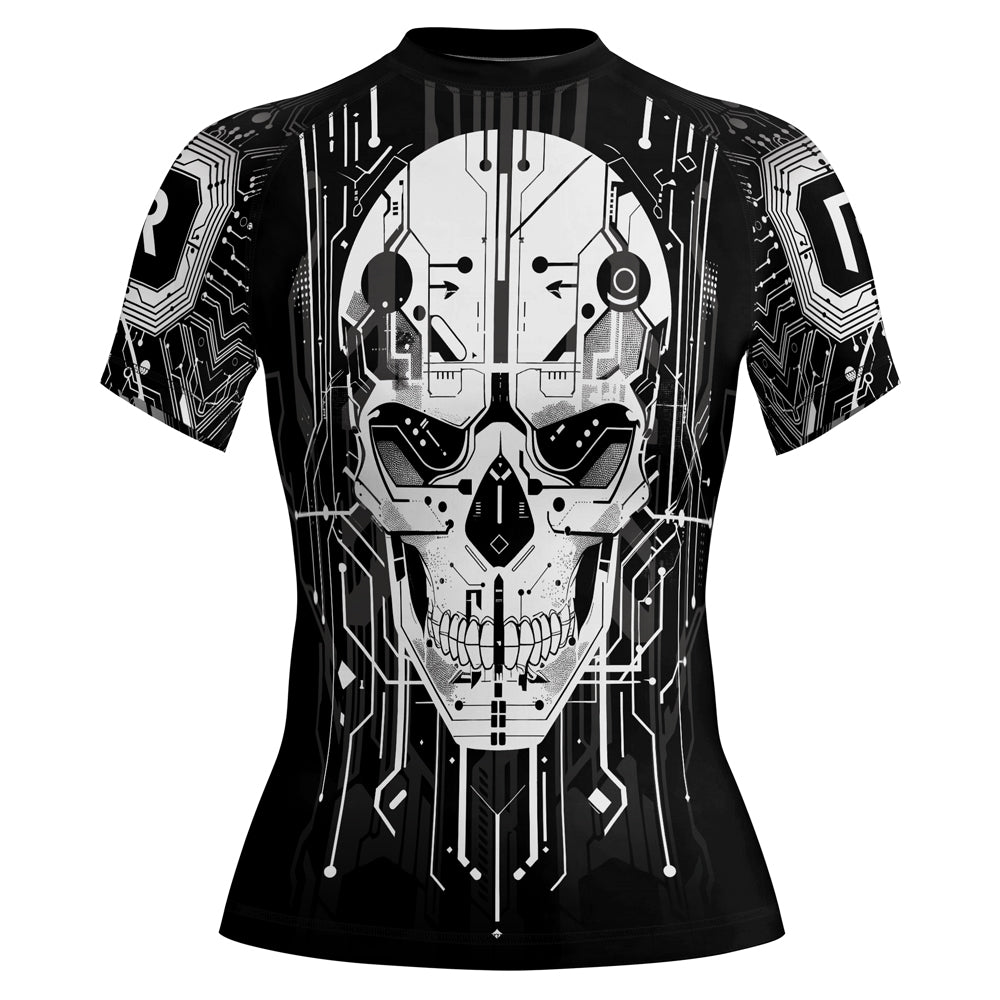 Rashninja Cyber Skull Circuit White Women's Short Sleeve Rash Guard