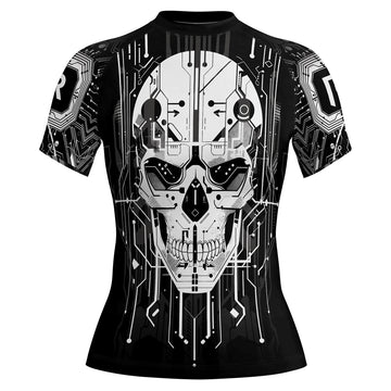 Rashninja Cyber Skull Circuit White Women's Short Sleeve Rash Guard