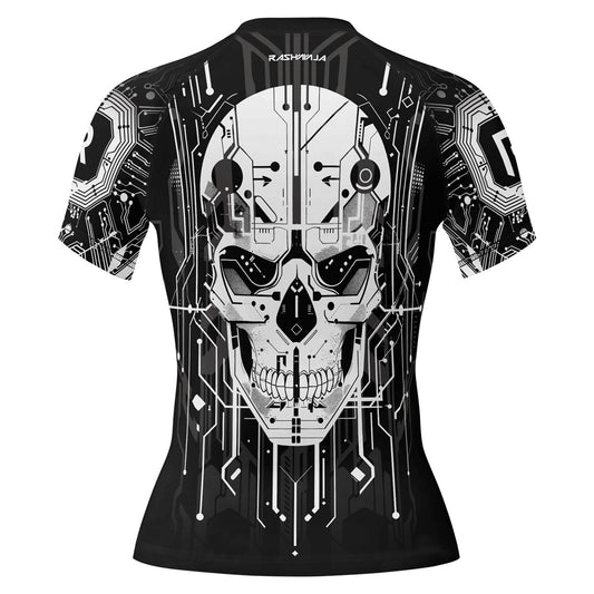 Rashninja Cyber Skull Circuit White Women's Short Sleeve Rash Guard