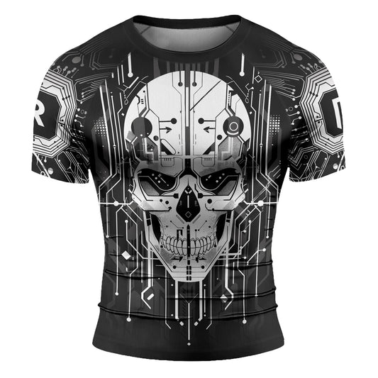 Rashninja Cyber Skull Circuit White Men's Short Sleeve Rash Guard

