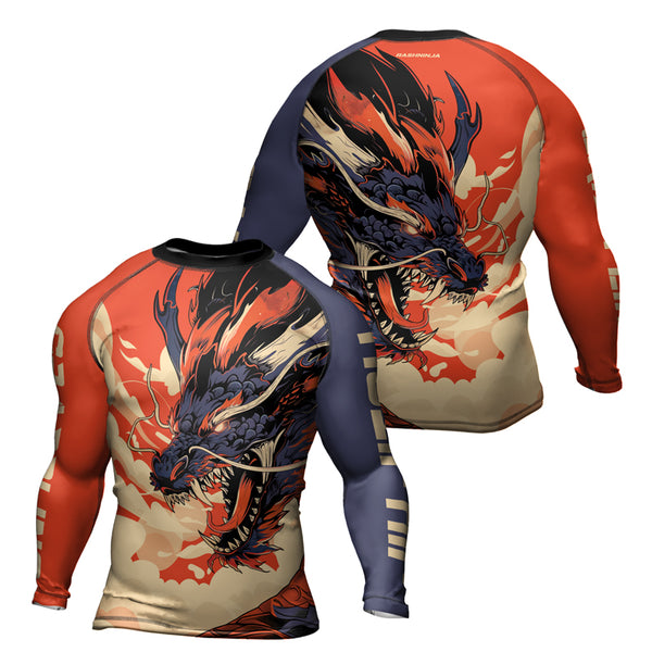 Rashninja Dragon Red Beige Men's Long Sleeve Rash Guard | Fightwear