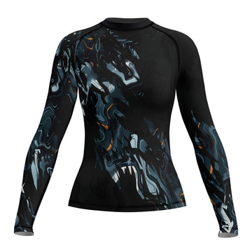 Rashninja Cyber Storm Blue Marble Women's Long Sleeve Rash Guard