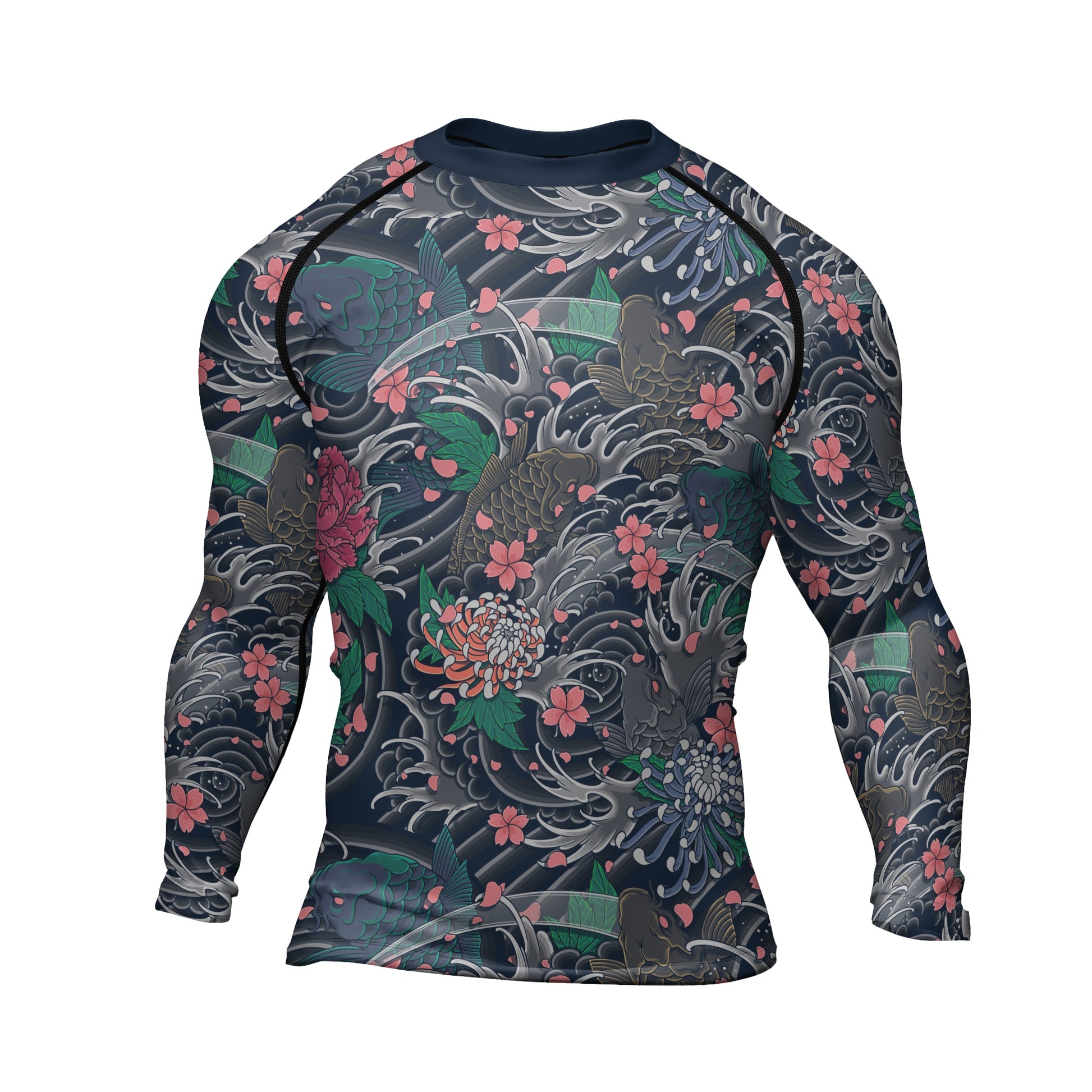 Rashninja Koi Blossom Waves Men's Long Sleeve Rash Guard