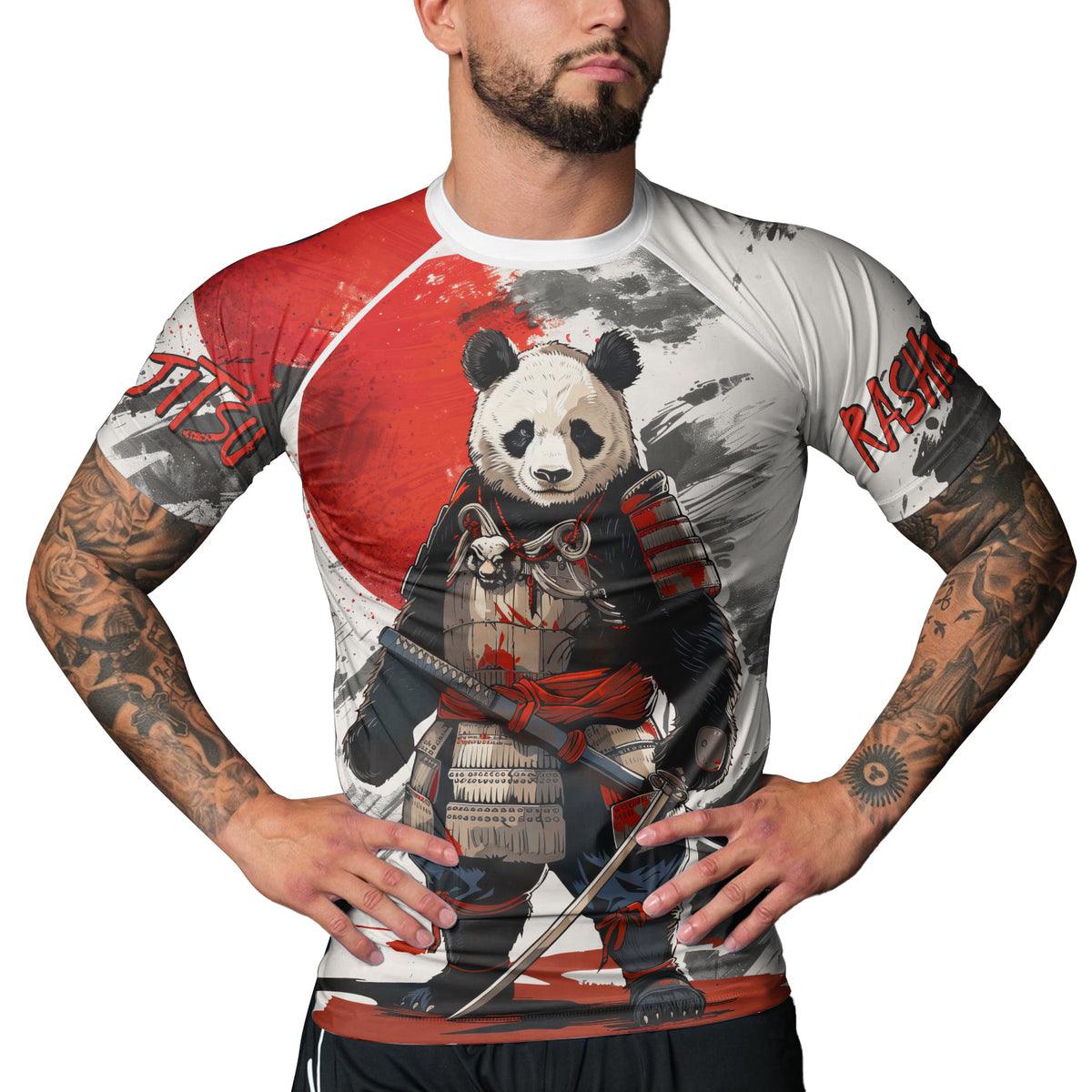 Rashninja Panda Samurai Armor Men's Short Sleeve Rash Guard