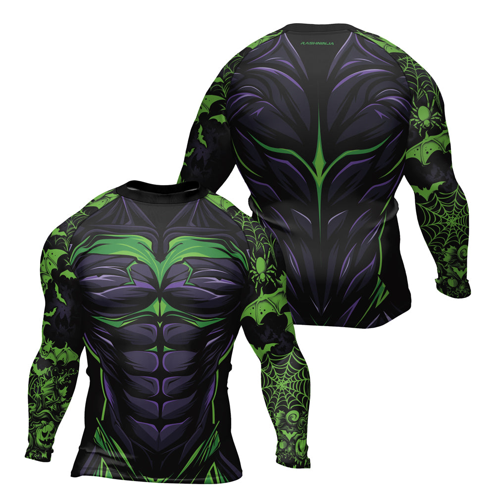 Rashninja Halloween Spider Bat Abyss Men's Long Sleeve Rash Guard