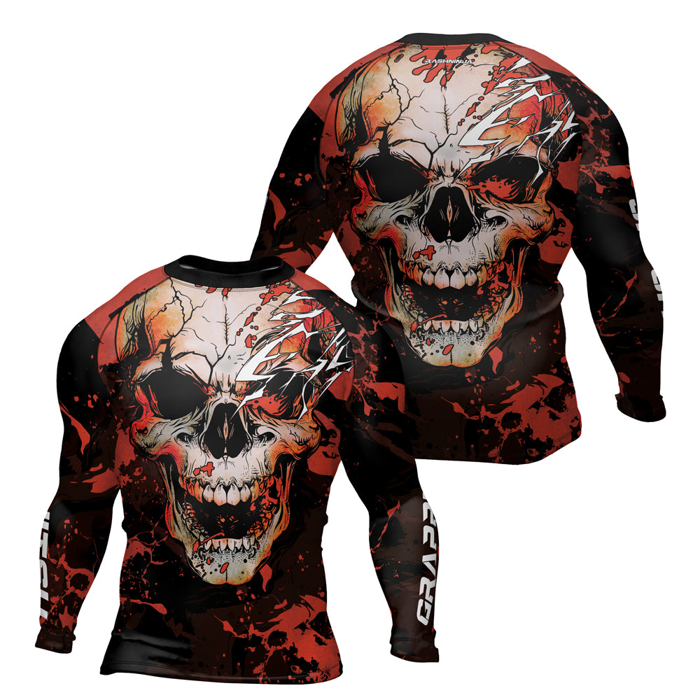 Rashninja Halloween Crimson Skull Men's  Long Sleeve Rash Guard