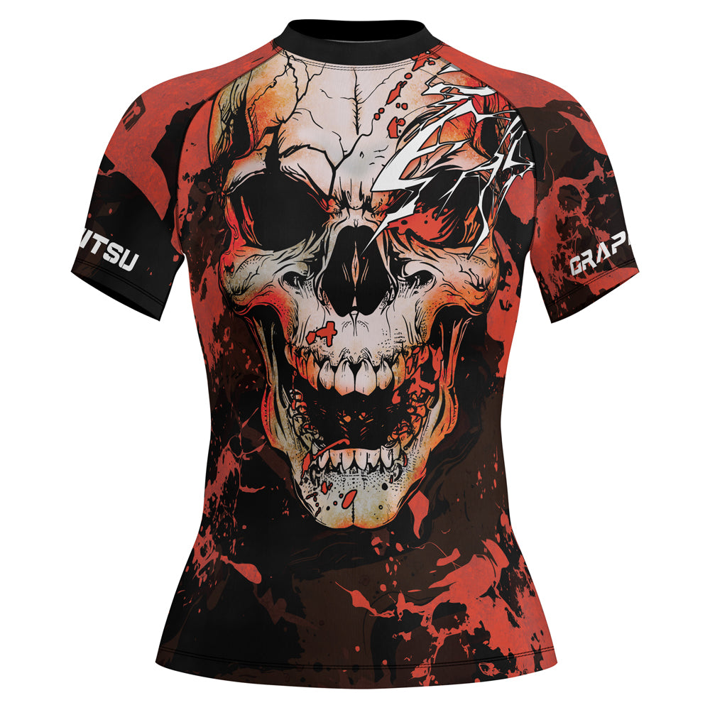 Rashninja Halloween Crimson Skull Women's Short Sleeve Rash Guard