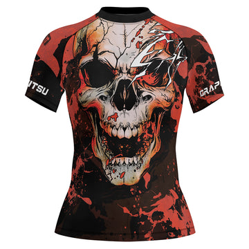 Rashninja Halloween Crimson Skull Women's Short Sleeve Rash Guard