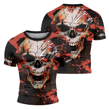 Rashninja Halloween Crimson Skull Men's Short Sleeve Rash Guard