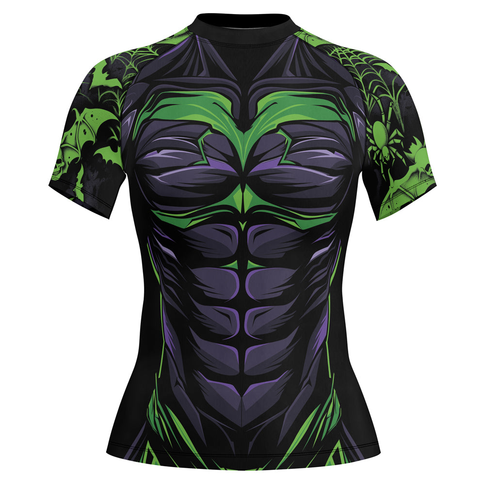 Rashninja Halloween Spider Bat Abyss Women's Short Sleeve Rash Guard