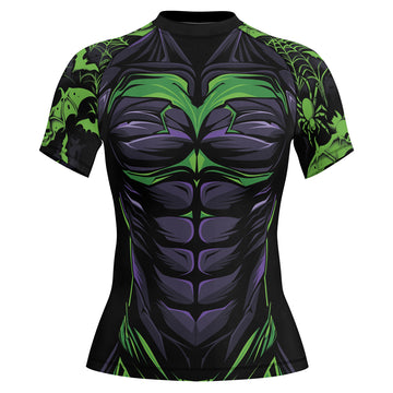 Rashninja Halloween Spider Bat Abyss Women's Short Sleeve Rash Guard