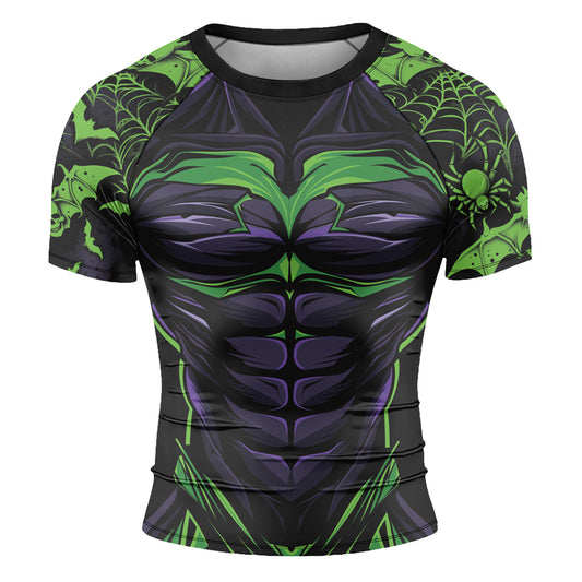 Rashninja Halloween Spider Bat Abyss Men's  Short Sleeve Rash Guard