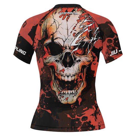 Rashninja Halloween Crimson Skull Women's Short Sleeve Rash Guard