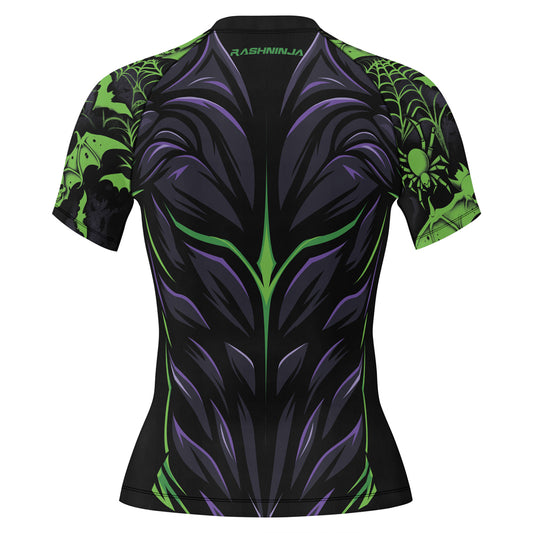 Rashninja Halloween Spider Bat Abyss Women's Short Sleeve Rash Guard