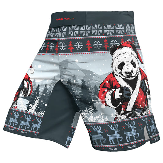 Rashninja Grey Kung Fu Christmas Panda Men's Fight Shorts