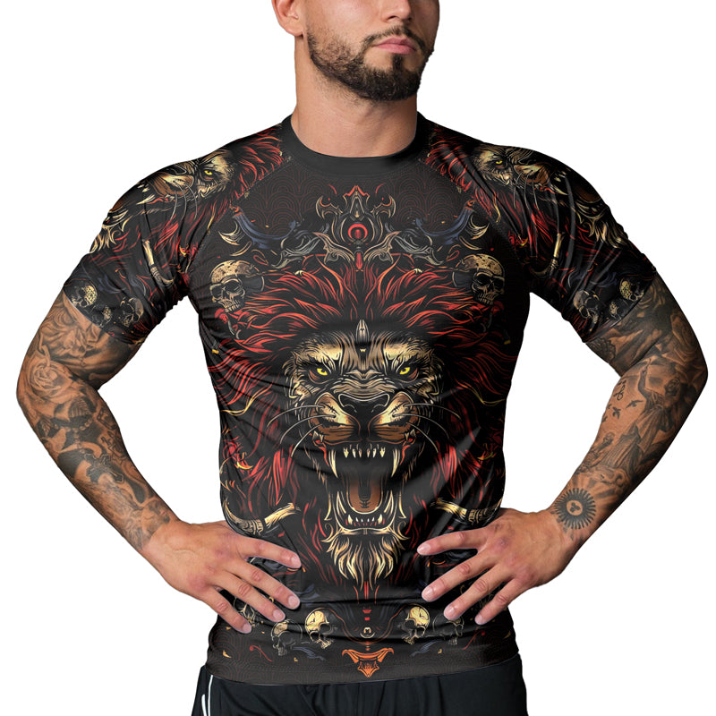 Rashninja King’s Wrath Men's Short Sleeve Rash Guard | Lion Fightwear