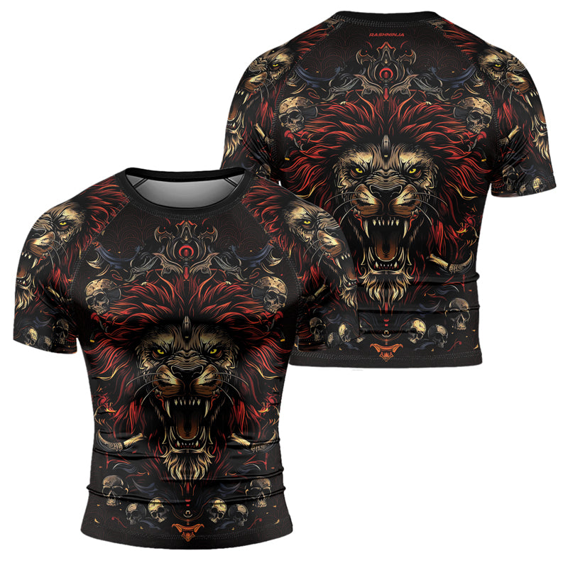 Rashninja King’s Wrath Men's Short Sleeve Rash Guard | Lion Fightwear