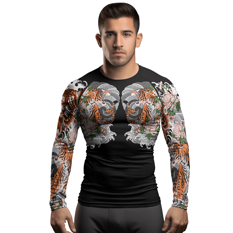 Bison Rash Guard Rashninja Wild Tiger Forest Tiger Men's Long Sleeve Rash Guard