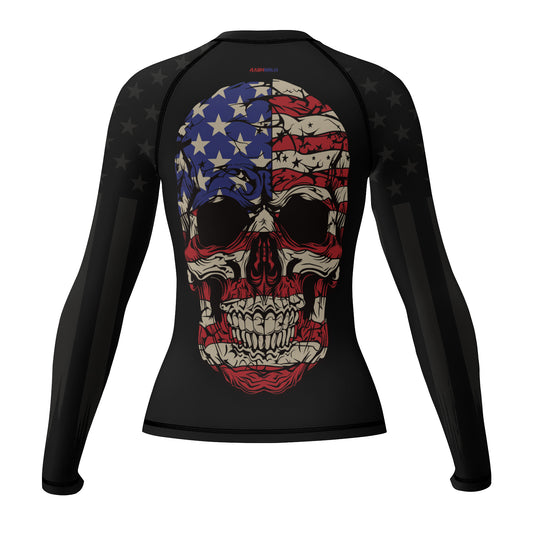 Rashninja Patriotic Skull Stripes Women's Long Sleeve Rash Guard

