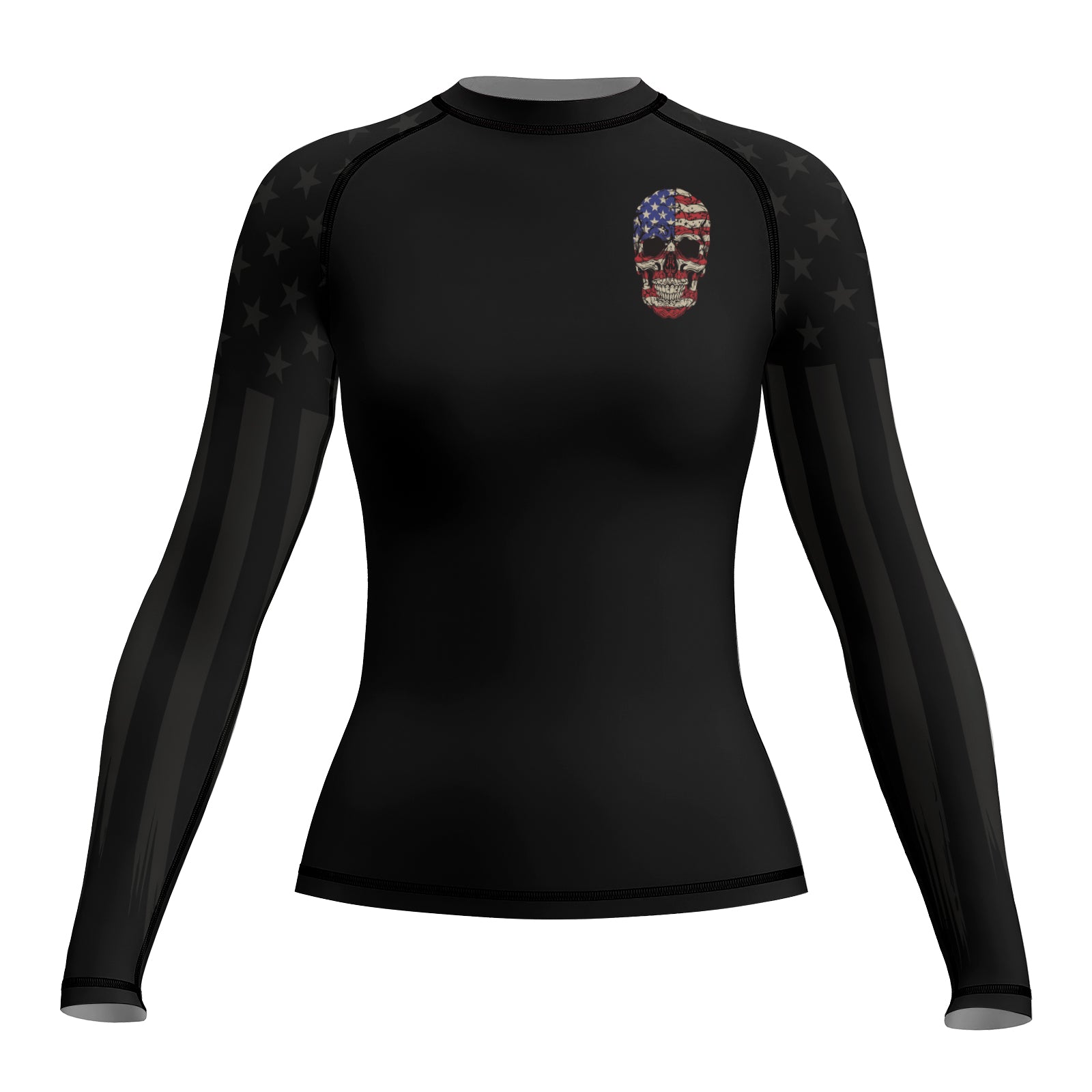 Rashninja Patriotic Skull Stripes Women's Long Sleeve Rash Guard

