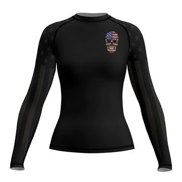 Rashninja Patriotic Skull Stripes Women's Long Sleeve Rash Guard

