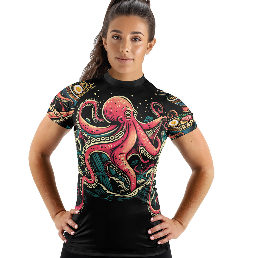 Rashninja Octopus Ramen Glow Women's Short Sleeve Rash Guard