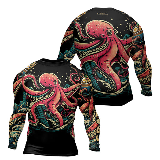Rashninja Octopus Ramen Glow Men's Long Sleeve Rash Guard