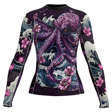 Rashninja Octopus Sakura Purple Women's Long Sleeve Rash Guard