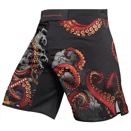 Rashninja Octopus Black Red Men's Fight Shorts
