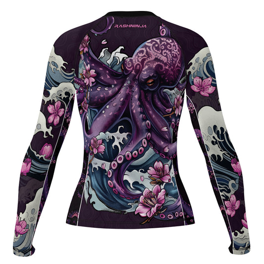 Rashninja Octopus Sakura Purple Women's Long Sleeve Rash Guard