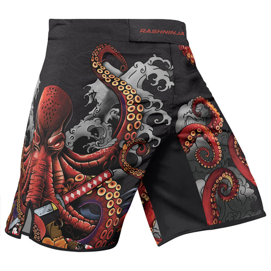 Rashninja Octopus Black Red Men's Fight Shorts