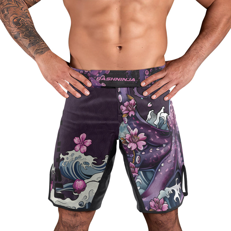 Rashninja Octopus Sakura Purple Men's Fight Shorts