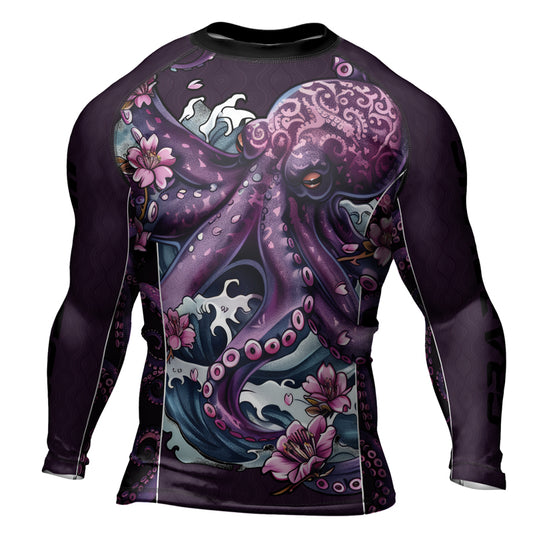 Rashninja Octopus Sakura Purple Men's Long Sleeve Rash Guard
