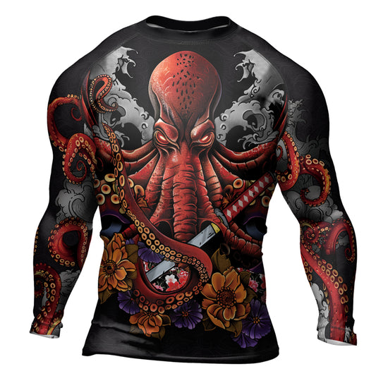 Rashninja Octopus Black Red Men's Long Sleeve Rash Guard