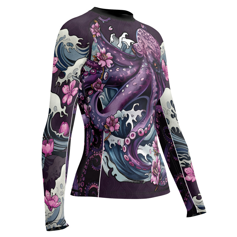 Rashninja Octopus Sakura Purple Women's Long Sleeve Rash Guard