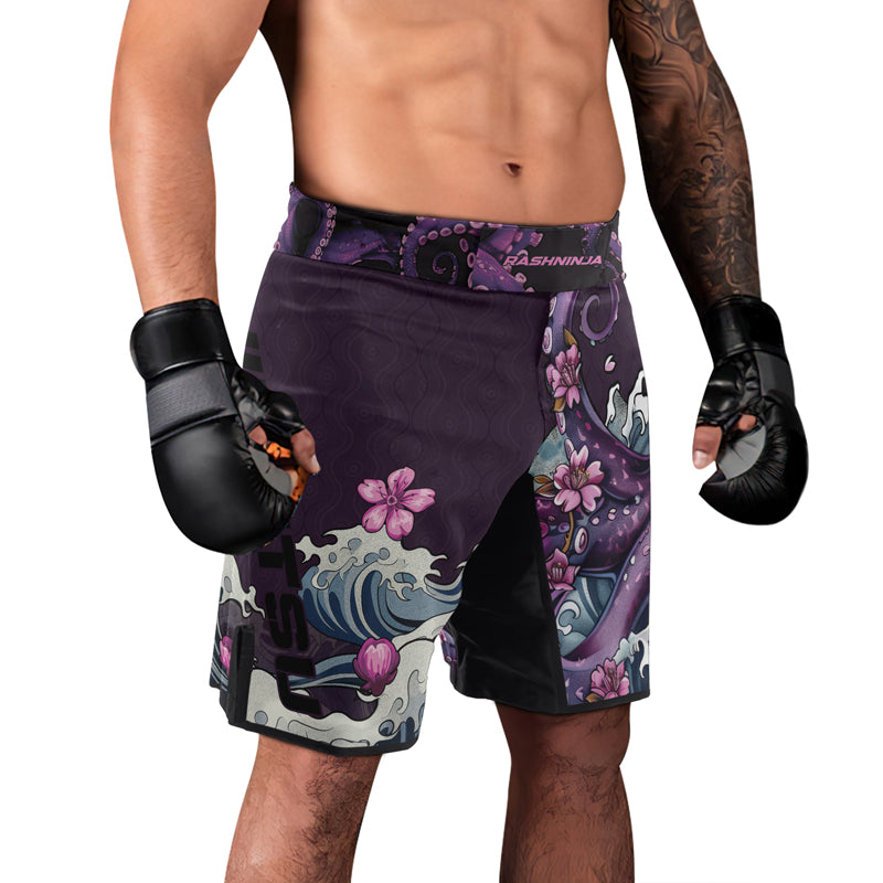 Rashninja Octopus Sakura Purple Men's Fight Shorts