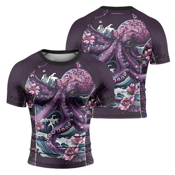 Rashninja Octopus Sakura Purple Men's Short Sleeve Rash Guard