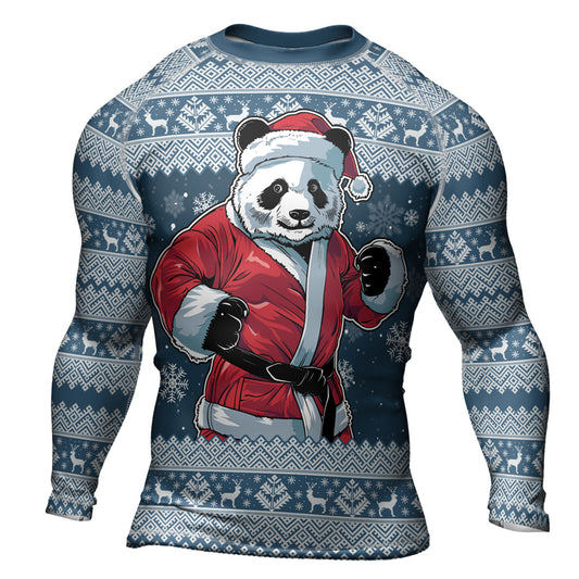 Rashninja Blue Kung Fu Christmas Panda Men's Long Sleeve Rash Guard