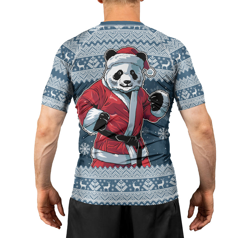 Rashninja Blue Kung Fu Christmas Panda Men's Short Sleeve Rash Guard