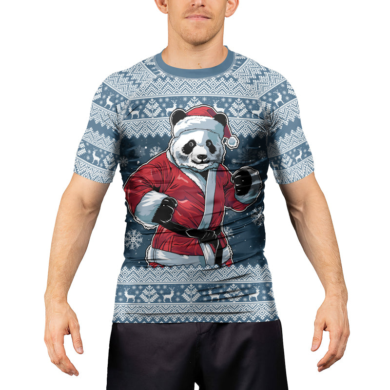 Rashninja Blue Kung Fu Christmas Panda Men's Short Sleeve Rash Guard