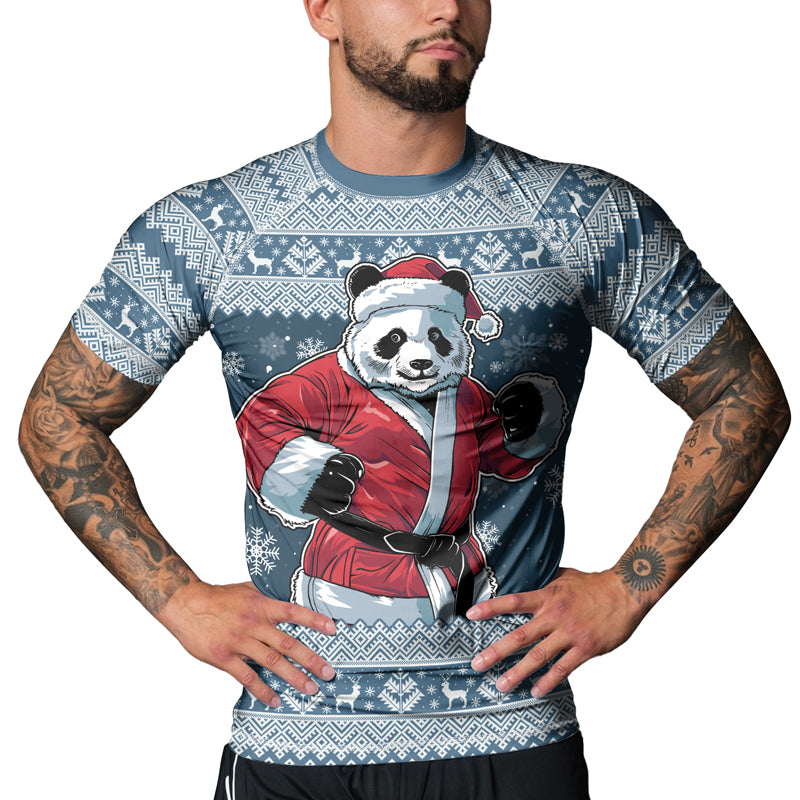 Rashninja Blue Kung Fu Christmas Panda Men's Short Sleeve Rash Guard