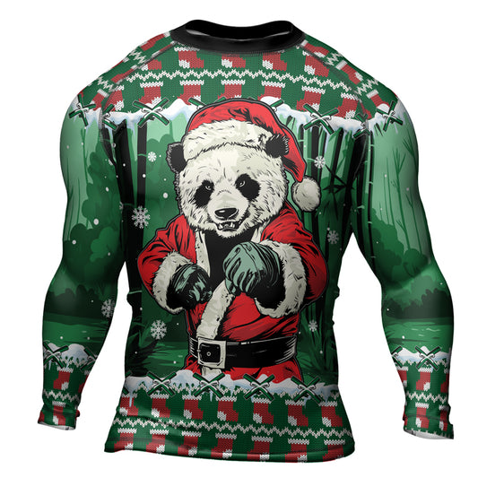 Rashninja Green Kung Fu Christmas Panda Men's Long Sleeve Rash Guard