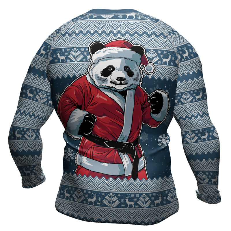 Rashninja Blue Kung Fu Christmas Panda Men's Long Sleeve Rash Guard