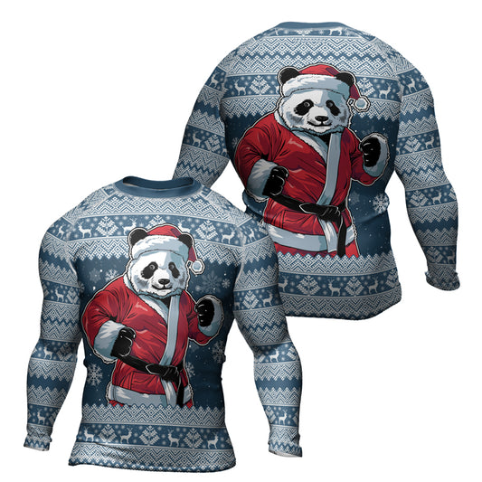 Rashninja Blue Kung Fu Christmas Panda Men's Long Sleeve Rash Guard