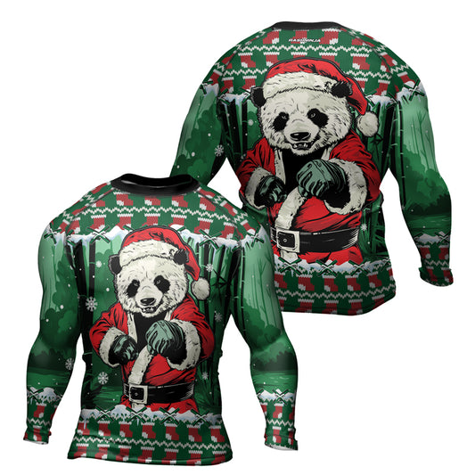 Rashninja Green Kung Fu Christmas Panda Men's Long Sleeve Rash Guard