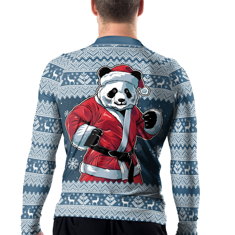 Rashninja Blue Kung Fu Christmas Panda Men's Long Sleeve Rash Guard