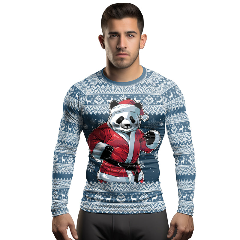 Rashninja Blue Kung Fu Christmas Panda Men's Long Sleeve Rash Guard