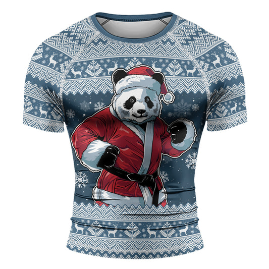 Rashninja Blue Kung Fu Christmas Panda Men's Short Sleeve Rash Guard