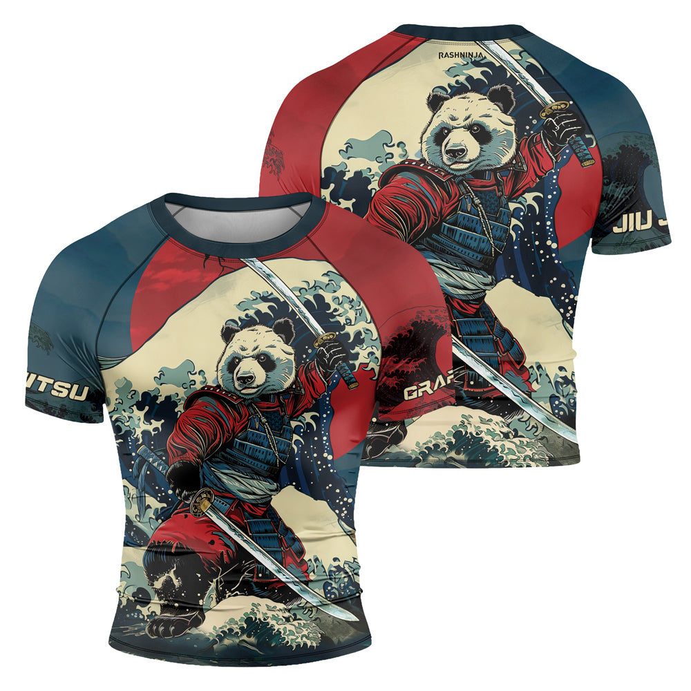 Rashninja Panda Samurai River Men's Short Sleeve Rash Guard
