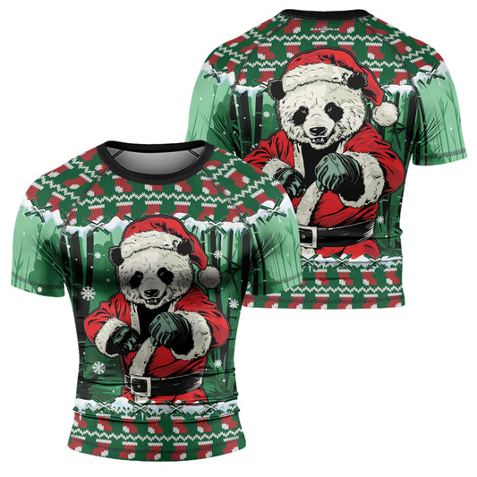 Rashninja Green Kung Fu Christmas Panda Men's Short Sleeve Rash Guard